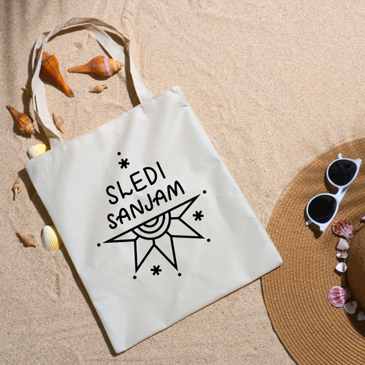 Bombažna nakupovalna vrečka z napisom SLEDI SANJAM – motivacijsko darilo | KiliMina HandMade