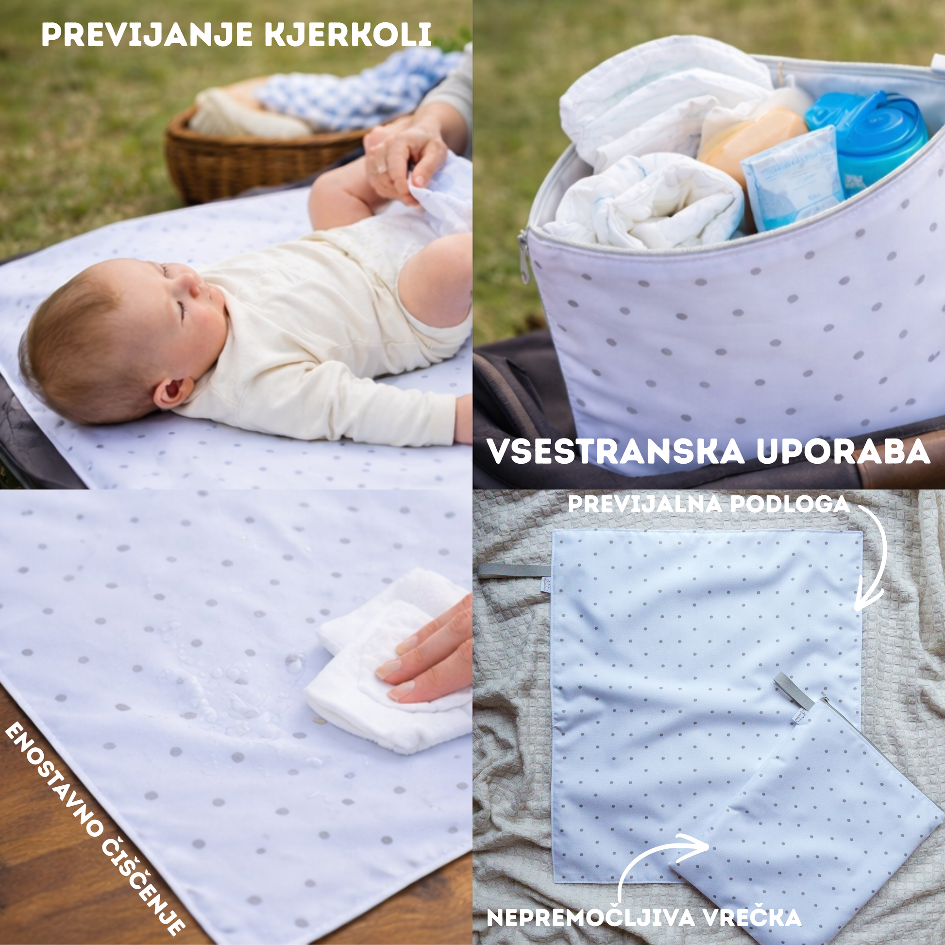 KiliMina BABY paket – nepremočljiva podloga za previjanje in vrečke, ročno izdelano v Sloveniji"